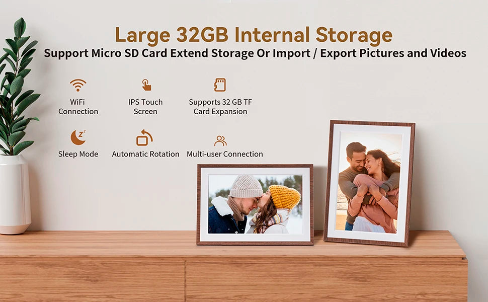 Frameo 10.1 Inch Digital Picture Frame，WiFi Electronic Frame，1280 * 800IPS HD Cloud Smart Digital Photo Frame,32GB Storage, Wall